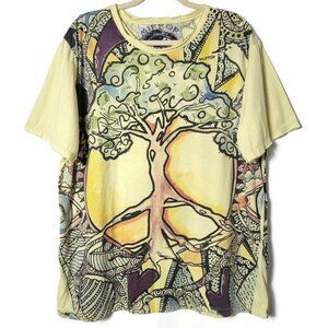 Mirror Tree Artsy Graphic Short Sleeve Shirt Yellow Peace Chakra XL